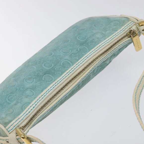 CELINE C Macadam Canvas Accessory Pouch Suede Light Blue Gold Auth 118180 - Picture 3 of 16